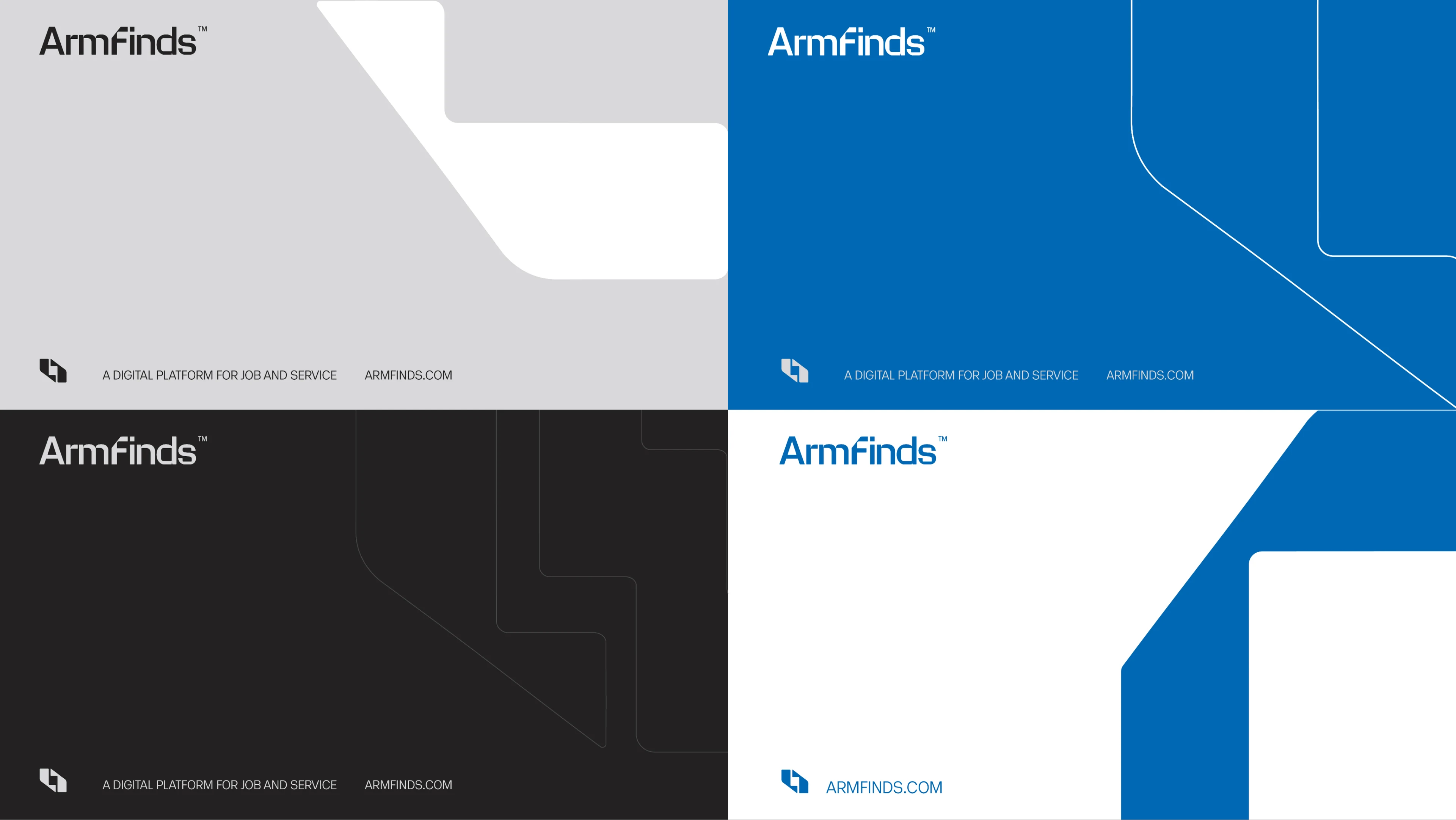 Armfinds — brand covers in grey, blue, black and white