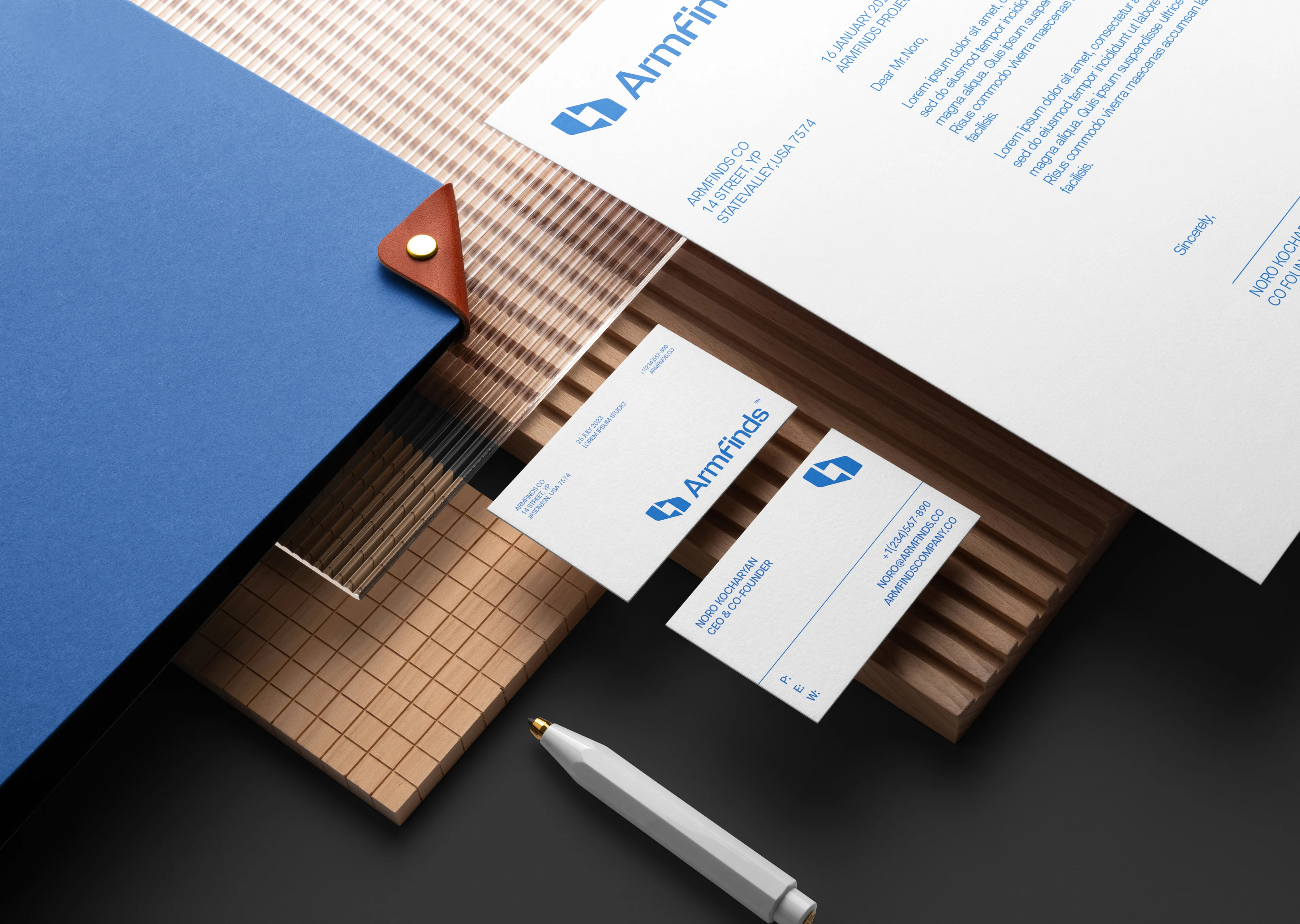 Armfinds — letterhead and business cards
